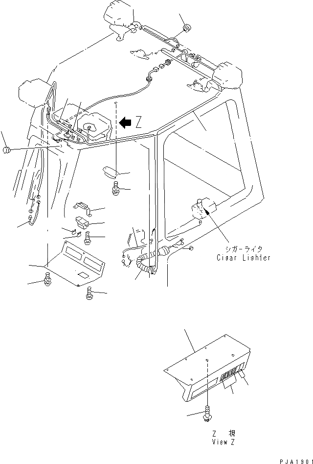 Схема запчастей Komatsu D63E-12 - КАБИНА (ОСВЕЩЕНИЕ И ЭЛЕКТРОПРОВОДКА) КАБИНА ОПЕРАТОРА И СИСТЕМА УПРАВЛЕНИЯ