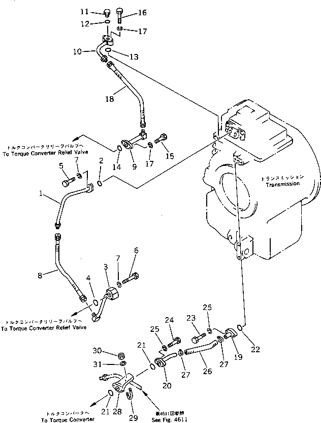 Схема запчастей Komatsu D65A-11D - ТРАНСМИССИЯ МАСЛОПРОВОДЯЩАЯ ЛИНИЯ (/) СИСТЕМА УПРАВЛЕНИЯ