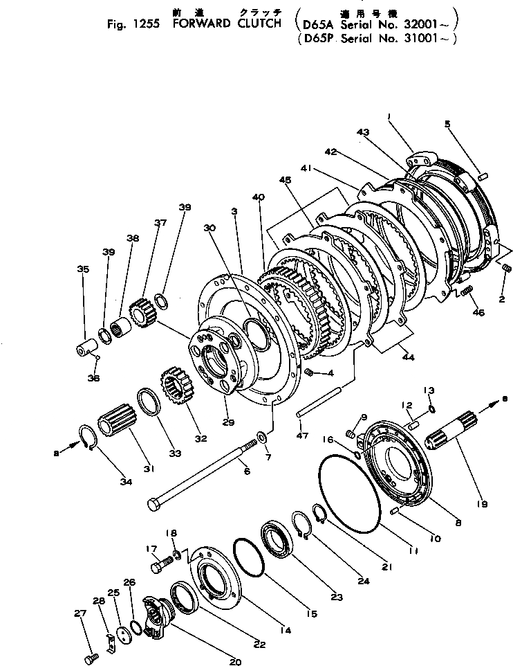 Схема запчастей Komatsu D65A-6 - ПЕРЕД. МУФТА(№-) ГИДРОТРАНСФОРМАТОР И ТРАНСМИССИЯ