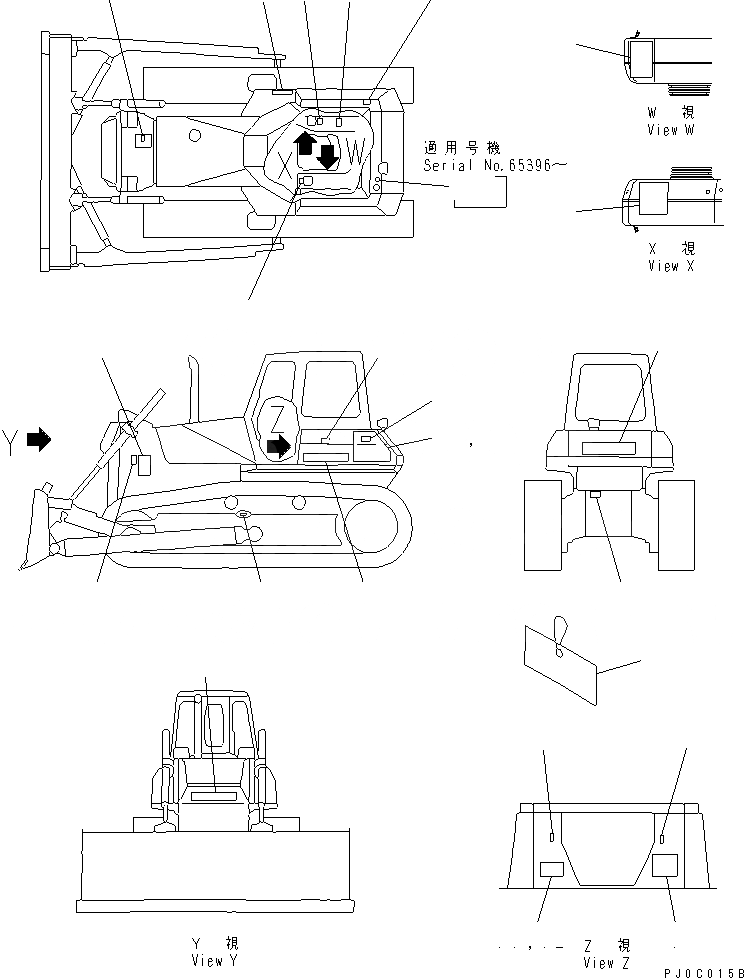 Схема запчастей Komatsu D65E-12 - МАРКИРОВКА (ИНДОНЕЗИЯ) (DE) (ДЛЯ ПОВОРОТНОГО ОТВАЛА)(№-) МАРКИРОВКА