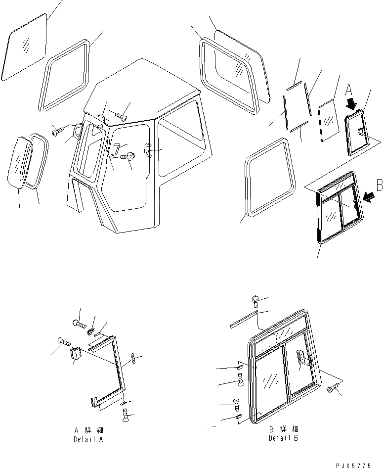 Схема запчастей Komatsu D65E-12 - КАБИНА (РАМА И РУЧКА) (ДЛЯ СНГ)(№7-) КАБИНА ОПЕРАТОРА И СИСТЕМА УПРАВЛЕНИЯ