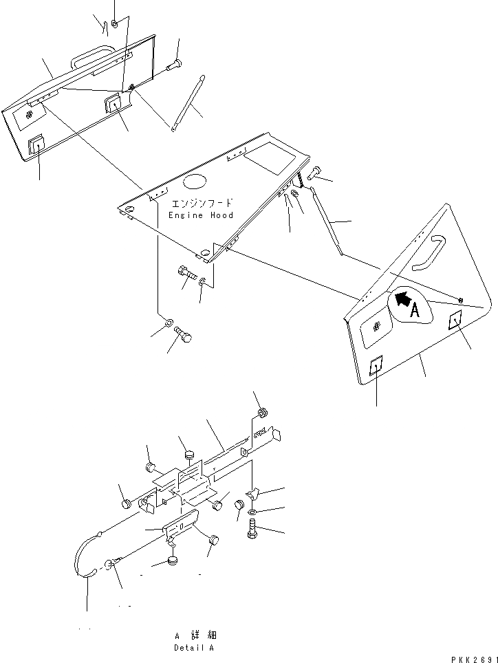 Схема запчастей Komatsu D65E-12 - БОКОВ. КРЫШКА ДВИГ. (ВЕРХН.) (ХОЛОДН. ЗАЩИТА СПЕЦ-Я.)(№8-) ЧАСТИ КОРПУСА