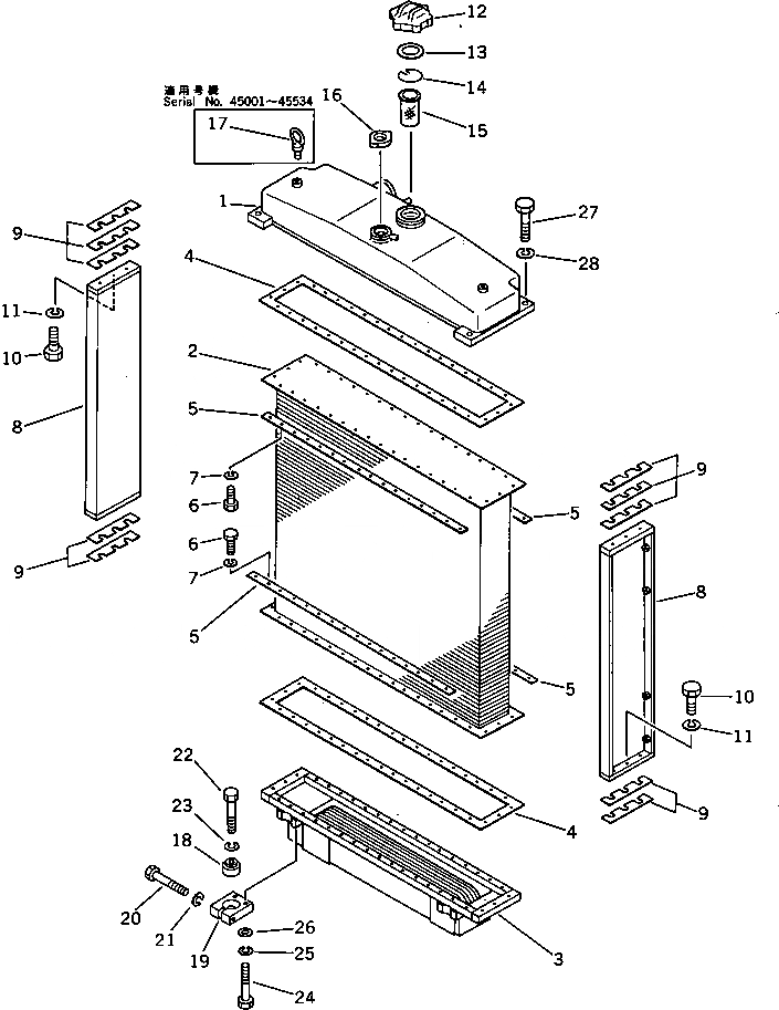 Схема запчастей Komatsu D65E-8 - РАДИАТОР КОМПОНЕНТЫ ДВИГАТЕЛЯ И ЭЛЕКТРИКА