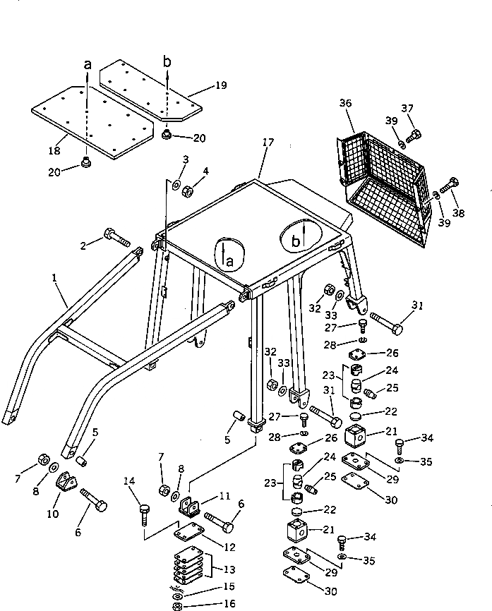 Схема запчастей Komatsu D65E-8 - СИСТЕМА ROPS (С SWEEPER И ЗАДН. NET) ЧАСТИ КОРПУСА