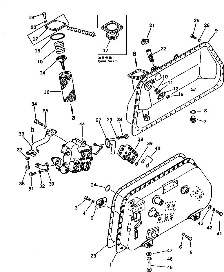 Схема запчастей Komatsu D65E-8 - ГИДР. БАК. (/) (2-Х СЕКЦИОНН. ТИП) УПРАВЛ-Е РАБОЧИМ ОБОРУДОВАНИЕМ