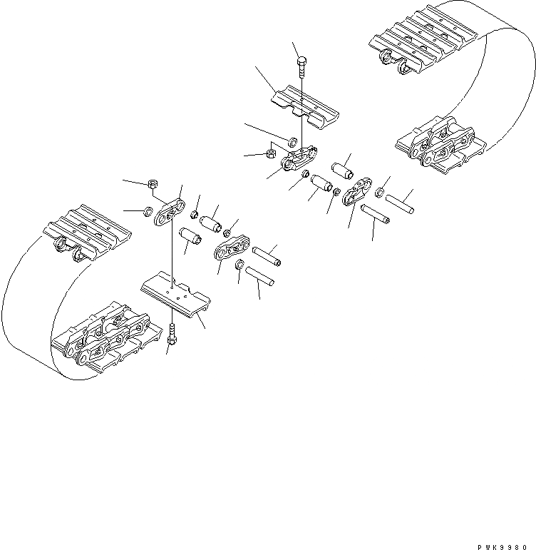 Схема запчастей Komatsu D65EX-15 - ГУСЕНИЦЫ (СО СЦЕПНЫМ ПАЛЬЦЕМ) (ОДИНОЧН. ГРУНТОЗАЦЕП) (MM ШИР.) ХОДОВАЯ