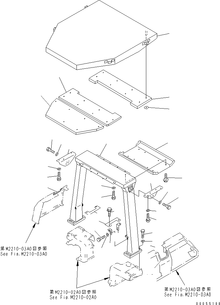 Схема запчастей Komatsu D65P-12 - ROPS (БЕЗ КАБИНЫ) КАБИНА ОПЕРАТОРА И СИСТЕМА УПРАВЛЕНИЯ