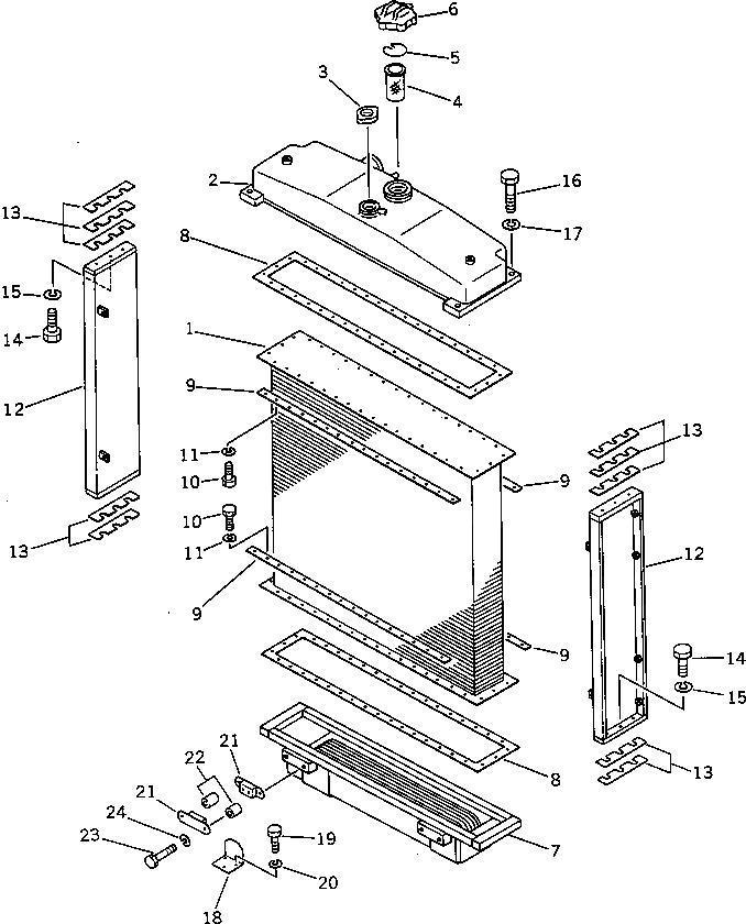 Схема запчастей Komatsu D65P-11 - РАДИАТОР КОМПОНЕНТЫ ДВИГАТЕЛЯ И ЭЛЕКТРИКА