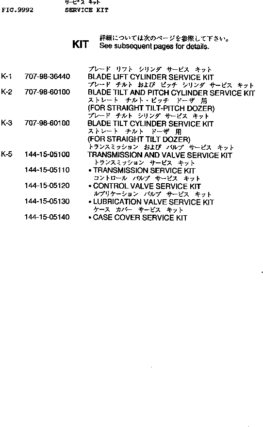 Схема запчастей Komatsu D65P-11 - РЕМ. КОМПЛЕКТЫ МАРКИРОВКА¤ ИНСТРУМЕНТ И РЕМКОМПЛЕКТЫ