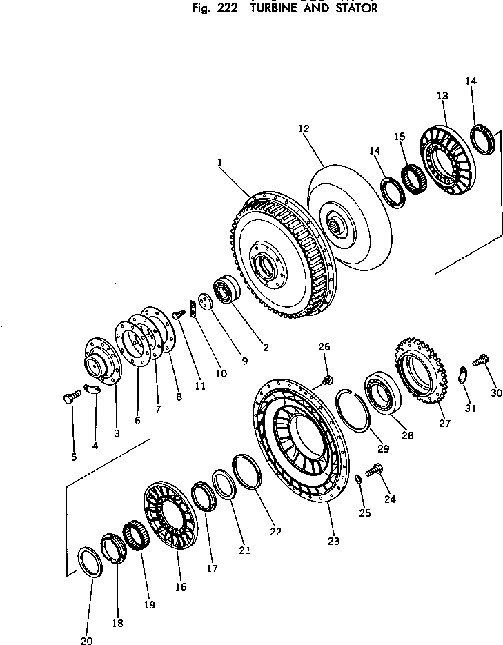 Схема запчастей Komatsu D65P-7 - TURBINE И STATOR(№K-) ГИДРОТРАНСФОРМАТОР И ТРАНСМИССИЯ