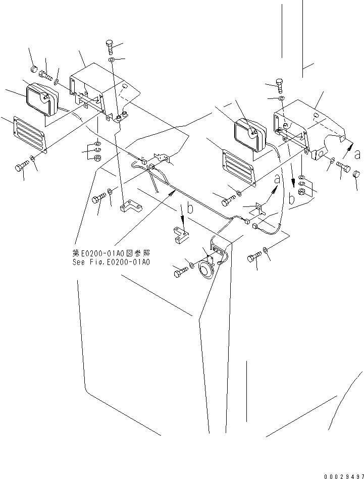 Схема запчастей Komatsu D65WX-15 - ПЕРЕДН. ОСВЕЩЕНИЕ (ДЛЯ ПЕРФОРИРОВАНН. ДВОЙН. ЗАСЛОНКА) ЭЛЕКТРИКА