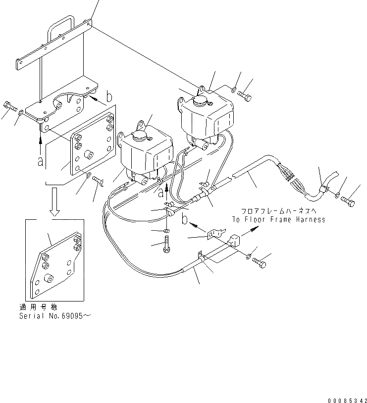 Схема запчастей Komatsu D65WX-15E0 - ОМЫВАТЕЛЬ СТЕКЛА БАК КАБИНА ОПЕРАТОРА И СИСТЕМА УПРАВЛЕНИЯ