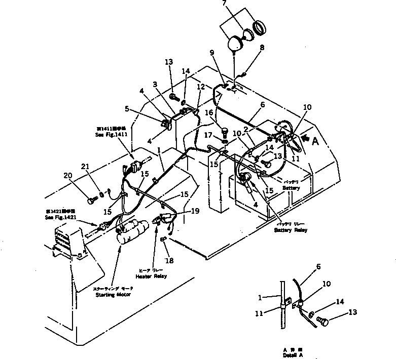 Схема запчастей Komatsu D70LE-8 - ЭЛЕКТРИКА (/) КОМПОНЕНТЫ ДВИГАТЕЛЯ И ЭЛЕКТРИКА