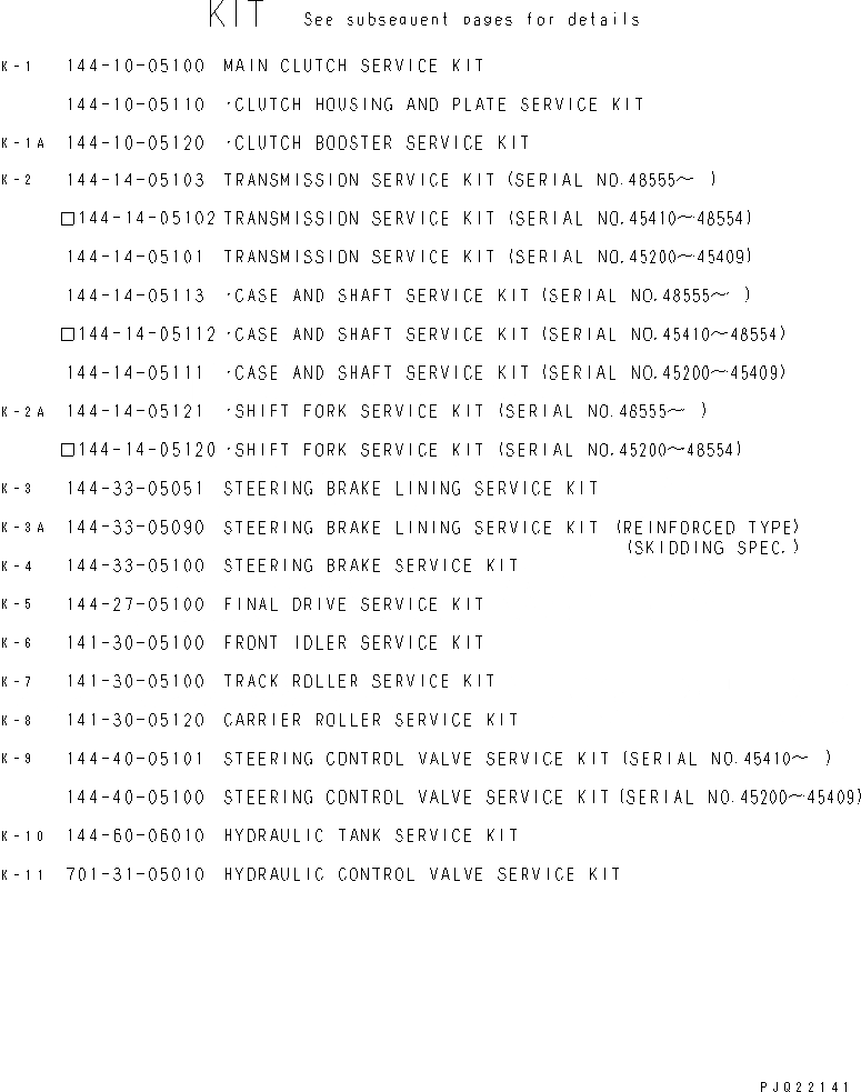 Схема запчастей Komatsu D70LE-8 - КОМПЛЕКТ МАРКИРОВКА¤ ИНСТРУМЕНТ И РЕМКОМПЛЕКТЫ