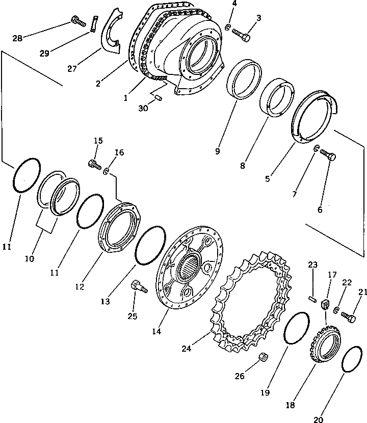 Схема запчастей Komatsu D75A-1 - КОРПУС КОНЕЧН. ПЕРЕДАЧИ И ЗВЕЗДОЧКА ГИДРОТРАНСФОРМАТОР И TRNSMISSION