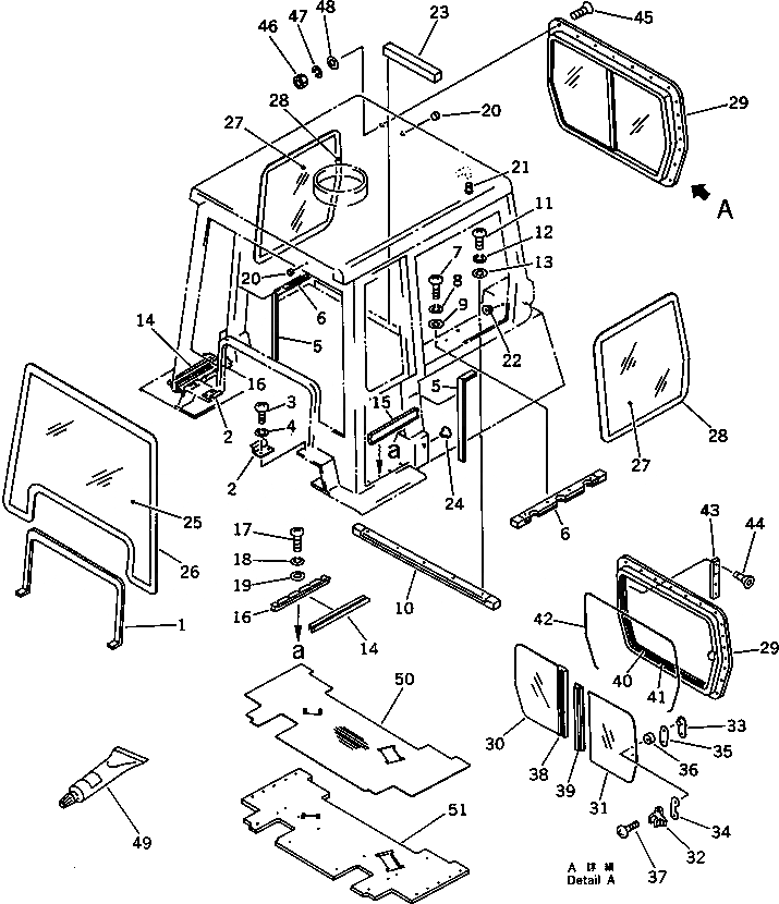 Схема запчастей Komatsu D75A-1 - КАБИНА ROPS (КРЕПЛЕНИЕ ЧАСТИ /) (/7) ЧАСТИ КОРПУСА