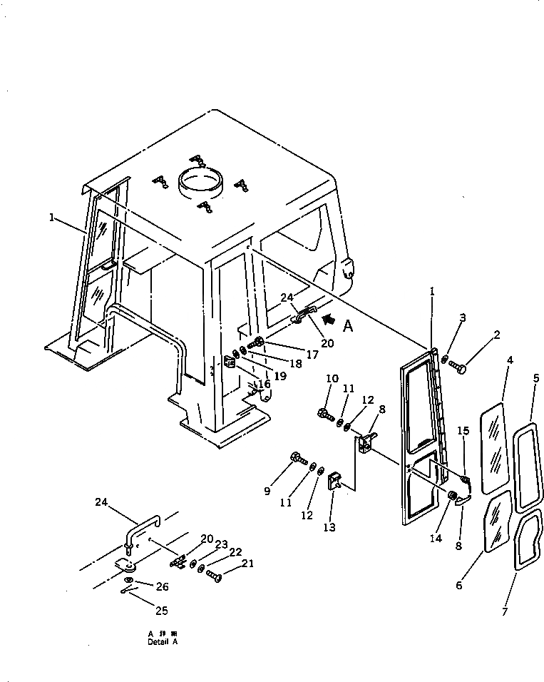 Схема запчастей Komatsu D75A-1 - КАБИНА ROPS (ДВЕРЬ) (/7) ЧАСТИ КОРПУСА