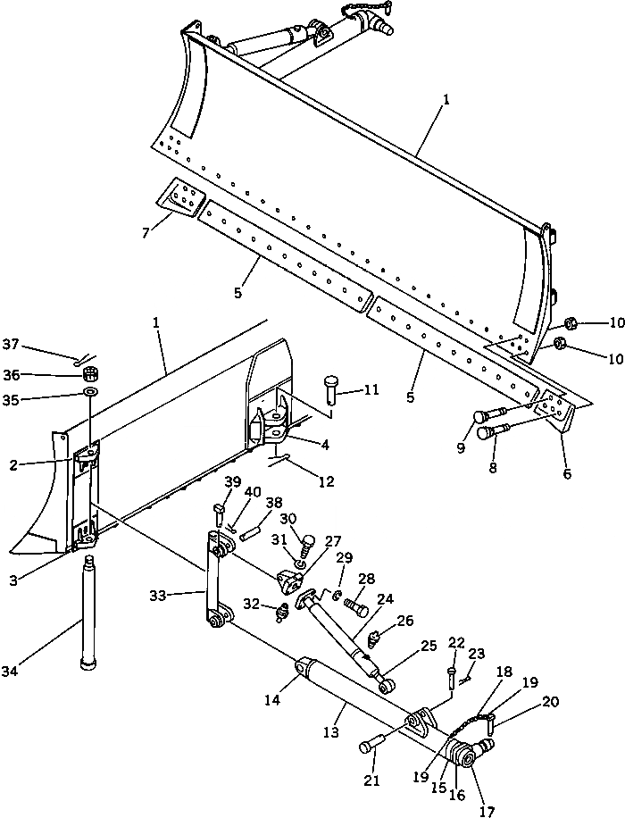 Схема запчастей Komatsu D75A-1 - ОТВАЛ С ИЗМ. УГЛОМ ПОВОРОТА РАБОЧЕЕ ОБОРУДОВАНИЕ