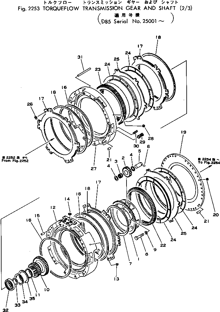 Схема запчастей Komatsu D85A-18 - ГТР ТРАНСМИССИЯ ПРИВОД И ВАЛ (/) ОСНОВН. МУФТА¤ ГИДРОТРАНСФОРМАТОР И ТРАНСМИССИЯ