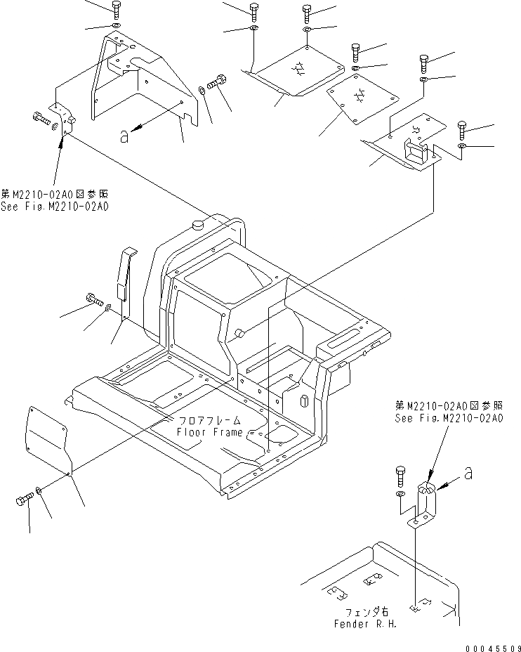 Схема запчастей Komatsu D85A-21B - ПОКРЫТИЕ НИЖН. ЧАСТИ КАБИНЫ (TОБОД КОЛЕСАMING) КАБИНА ОПЕРАТОРА И СИСТЕМА УПРАВЛЕНИЯ
