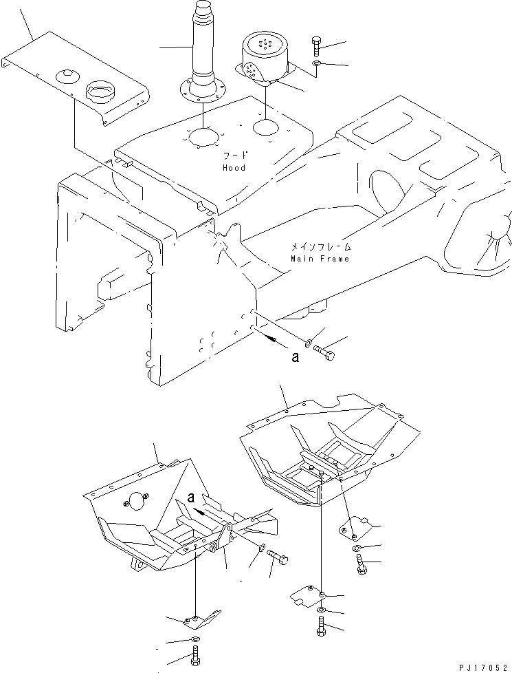 Схема запчастей Komatsu D85A-21B - НИЖН. ЗАЩИТА И КОРОТК. ВЫХЛОПНАЯ ТРУБА (WOODY МЕСТН. СПЕЦ-Я.) ЧАСТИ КОРПУСА