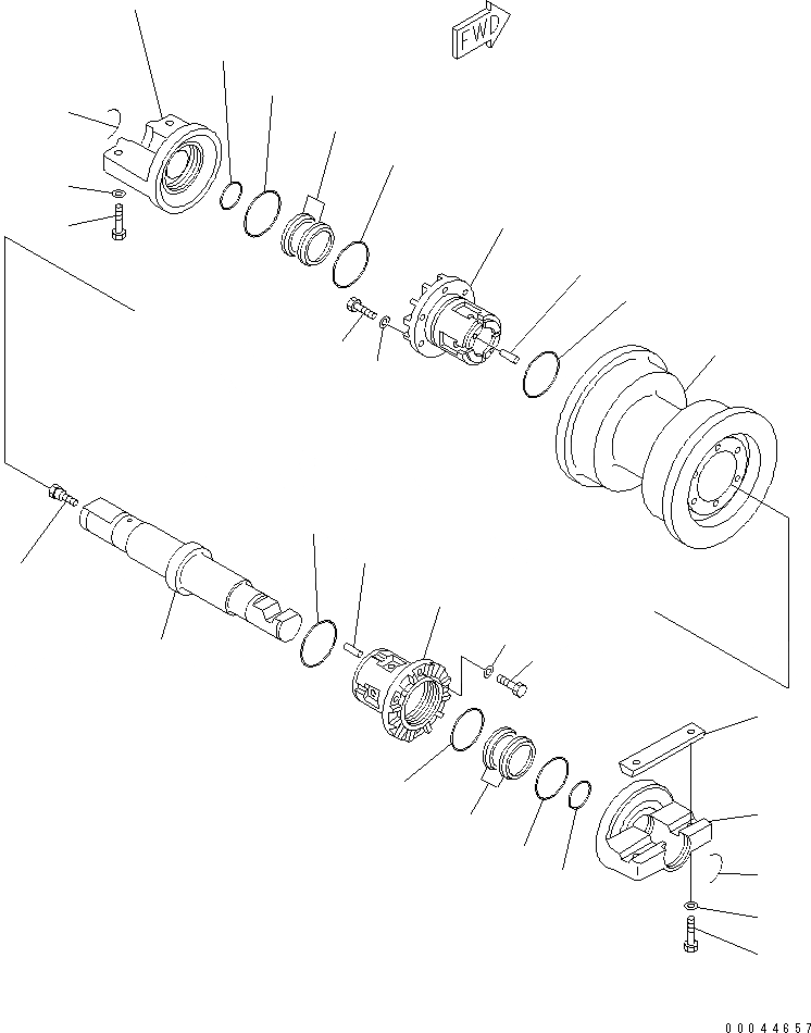 Схема запчастей Komatsu D85A-21B - ОПОРНЫЙ КАТОК (ОДИНОЧН.) (TОБОД КОЛЕСАMING) (ЛЕВ.)(№7-) ГУСЕНИЦЫ