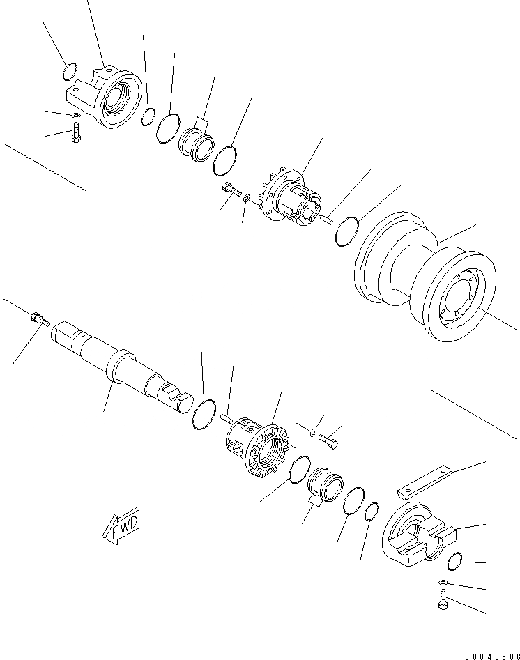 Схема запчастей Komatsu D85A-21B - ОПОРНЫЙ КАТОК (ОДИНОЧН.) (TОБОД КОЛЕСАMING) (ПРАВ.)(№7-) ГУСЕНИЦЫ