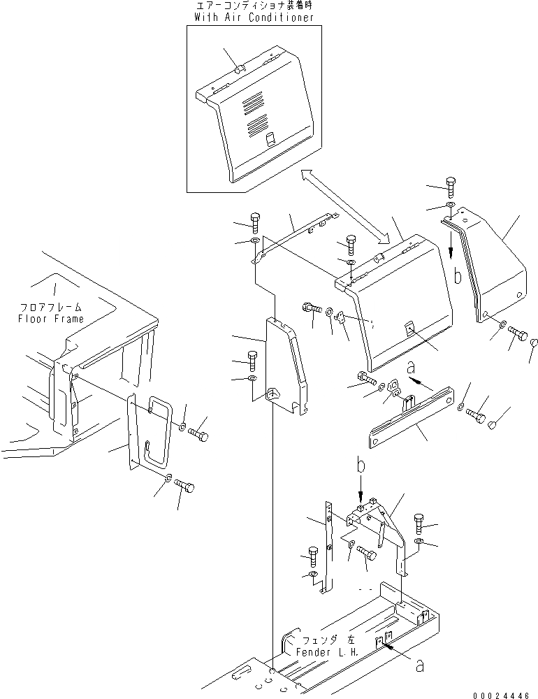 Схема запчастей Komatsu D85A-21-E - КОНДИЦ. ВОЗДУХА И КРЫШКА АККУМУЛЯТОРА (СПЕЦИФ-Я С ЗАЩИТОЙ ОТ СОЛИ)(№77-) ЧАСТИ КОРПУСА