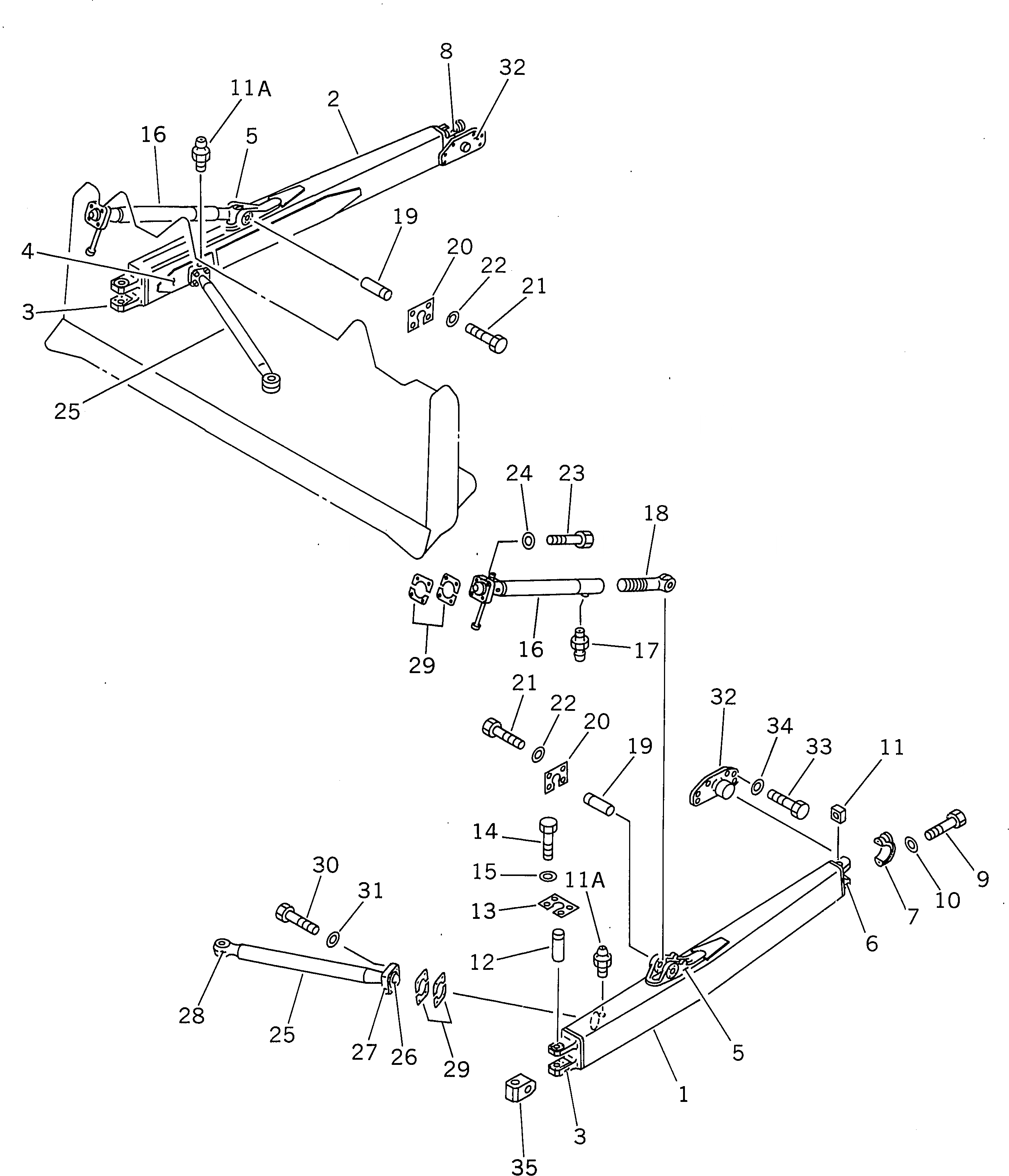 Схема запчастей Komatsu D85A-21 - ПРЯМ. РАМА(№-) РАБОЧЕЕ ОБОРУДОВАНИЕ