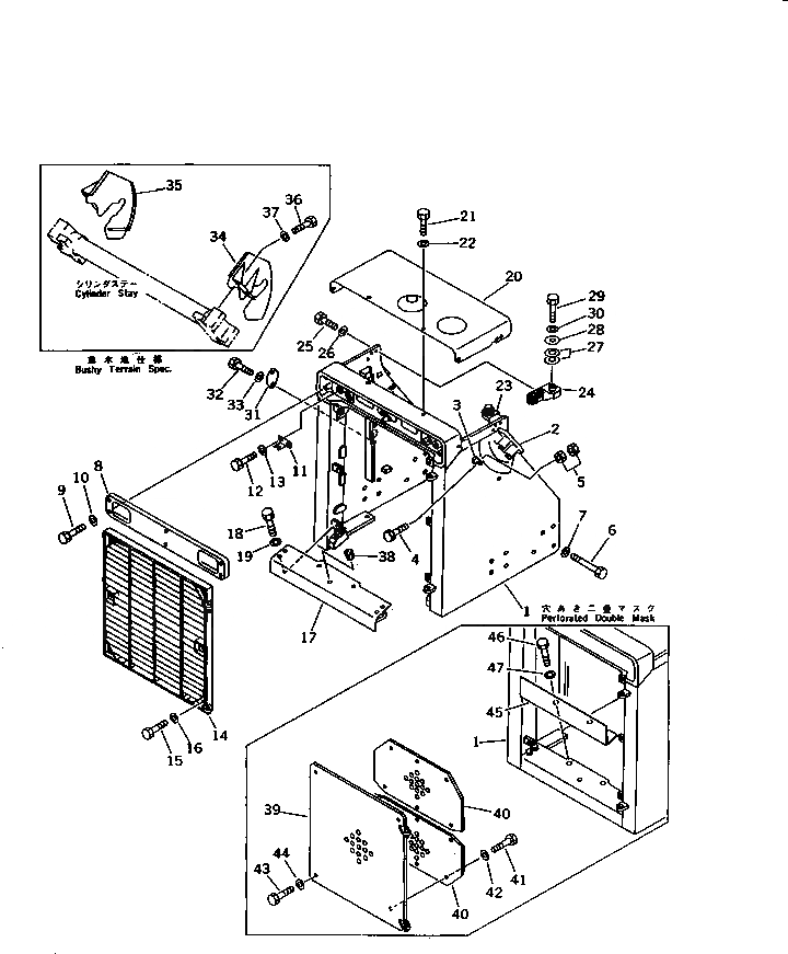 Схема запчастей Komatsu D85A-21B - ЗАЩИТА РАДИАТОРА(№-) ЧАСТИ КОРПУСА