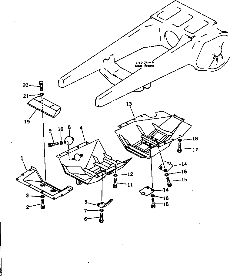 Схема запчастей Komatsu D85A-21B - НИЖН. ЗАЩИТА(№-) ЧАСТИ КОРПУСА