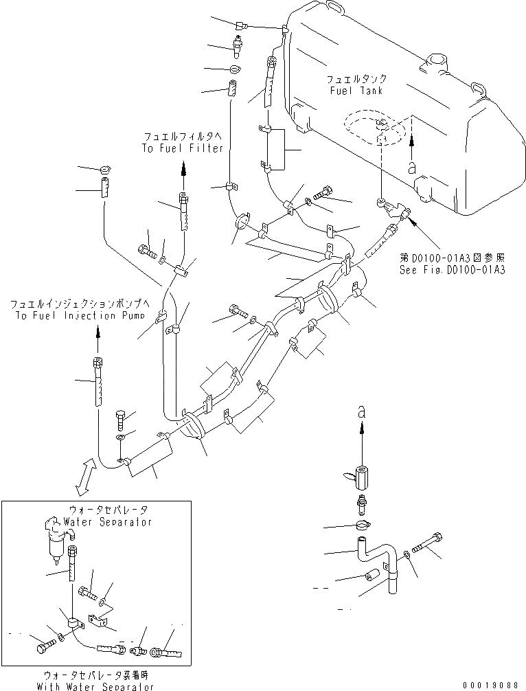 Схема запчастей Komatsu D85A-21B-ER - ТОПЛИВОПРОВОД. (TОБОД КОЛЕСАMING)(№78-) ТОПЛИВН. БАК. AND КОМПОНЕНТЫ