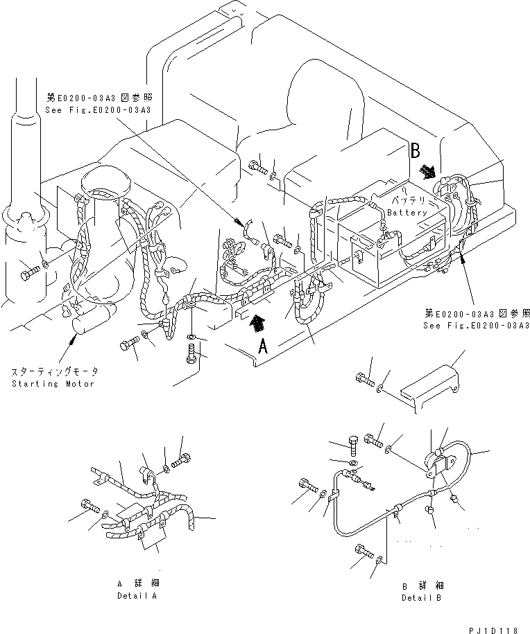 Схема запчастей Komatsu D85A-21B-ER - АККУМУЛЯТОР КАБЕЛЬ (TОБОД КОЛЕСАMING) ЧАСТИ КОРПУСА