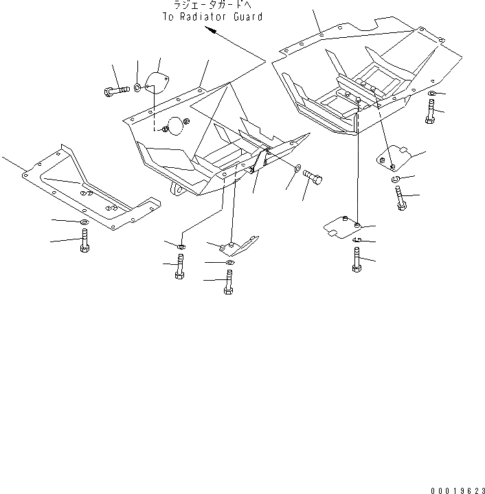 Схема запчастей Komatsu D85A-21B-ER - НИЖН. ЗАЩИТА (С HINGE) (TОБОД КОЛЕСАMING) ЧАСТИ КОРПУСА