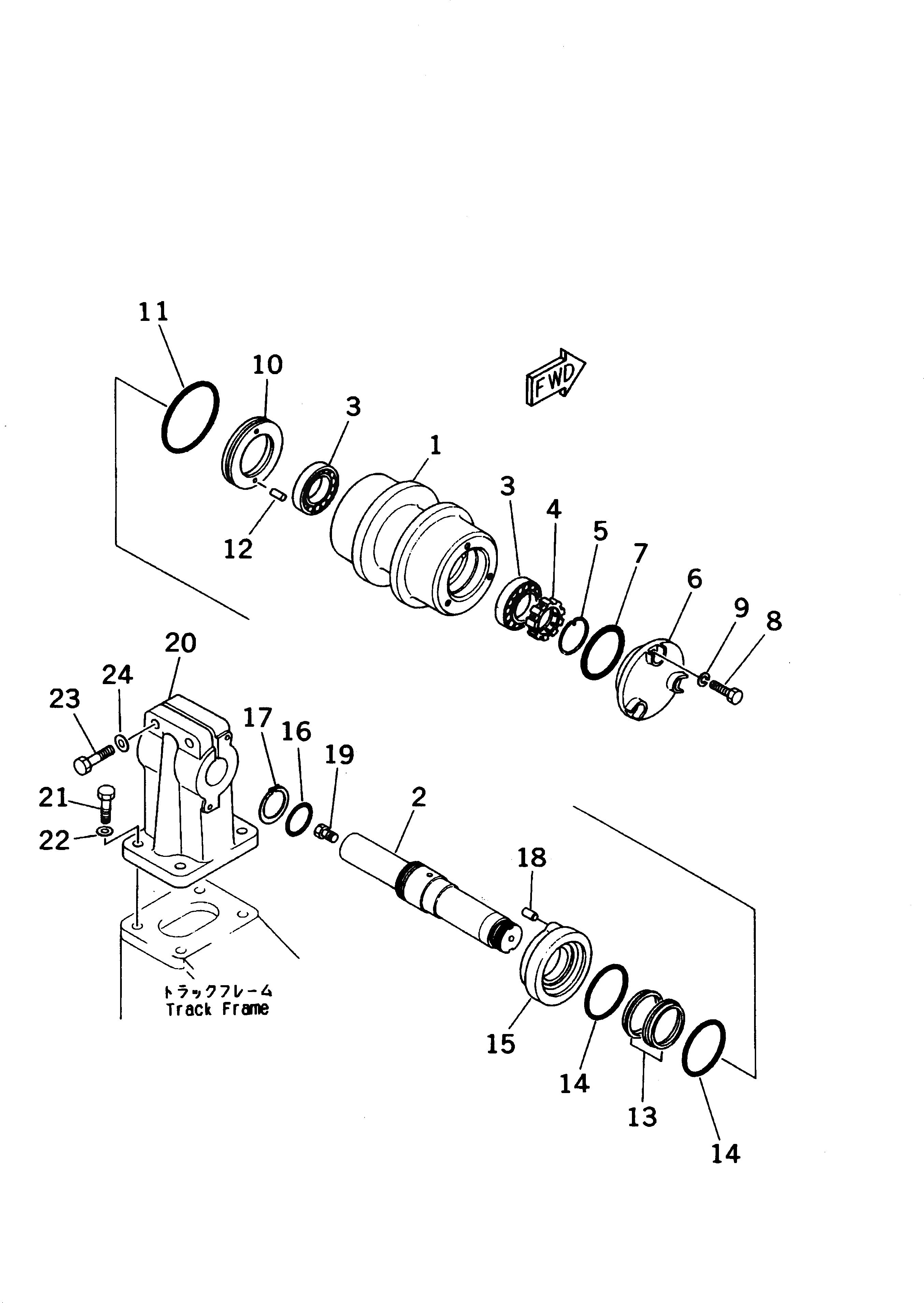 Схема запчастей Komatsu D85A-21B-ER - ПОДДЕРЖИВАЮЩИЙ КАТОК(№7-) ГУСЕНИЦЫ