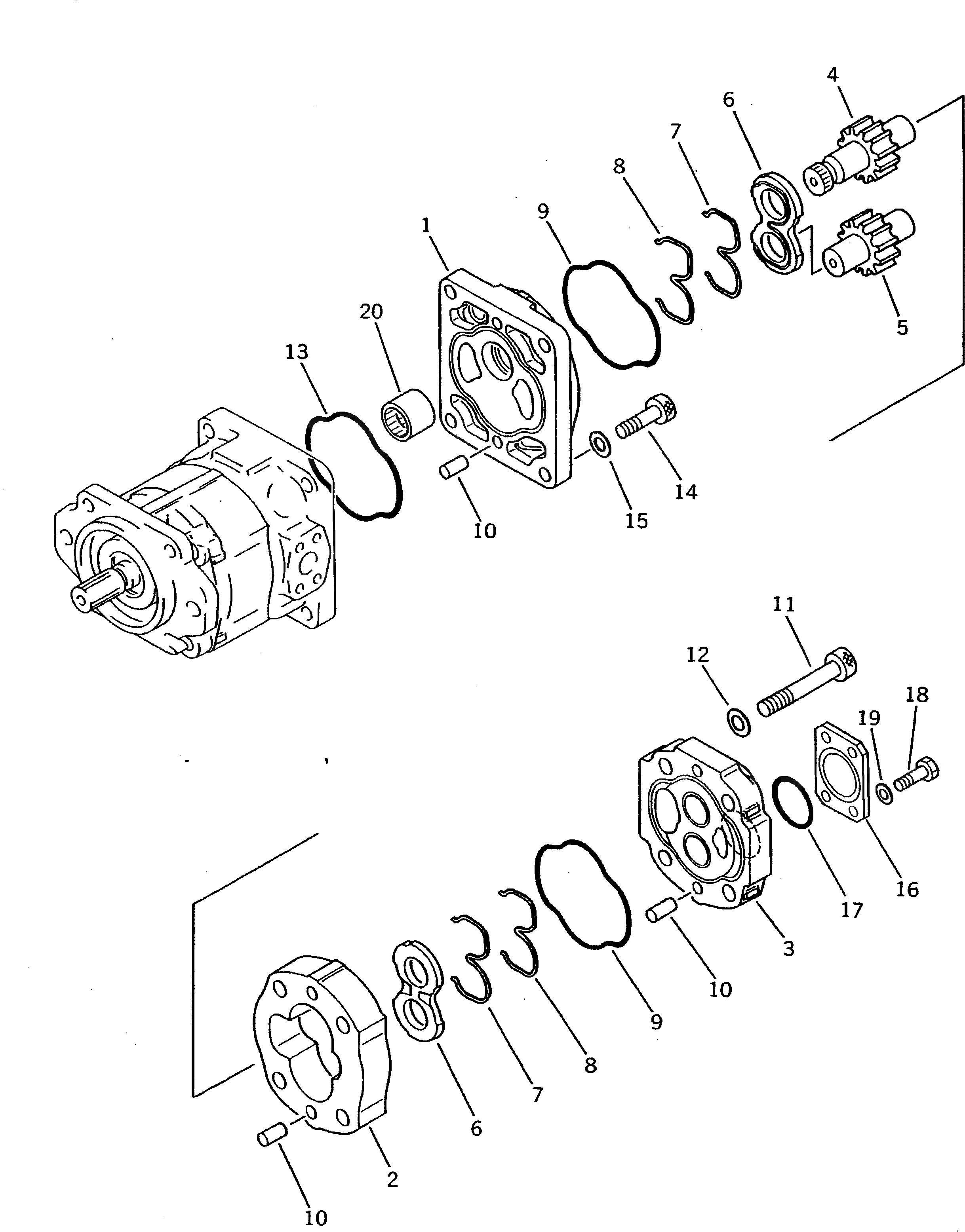 Схема запчастей Komatsu D85A-21B-ER - РАБОЧЕЕ ОБОРУДОВАНИЕ НАСОС (/) ОСНОВН. КОМПОНЕНТЫ И РЕМКОМПЛЕКТЫ