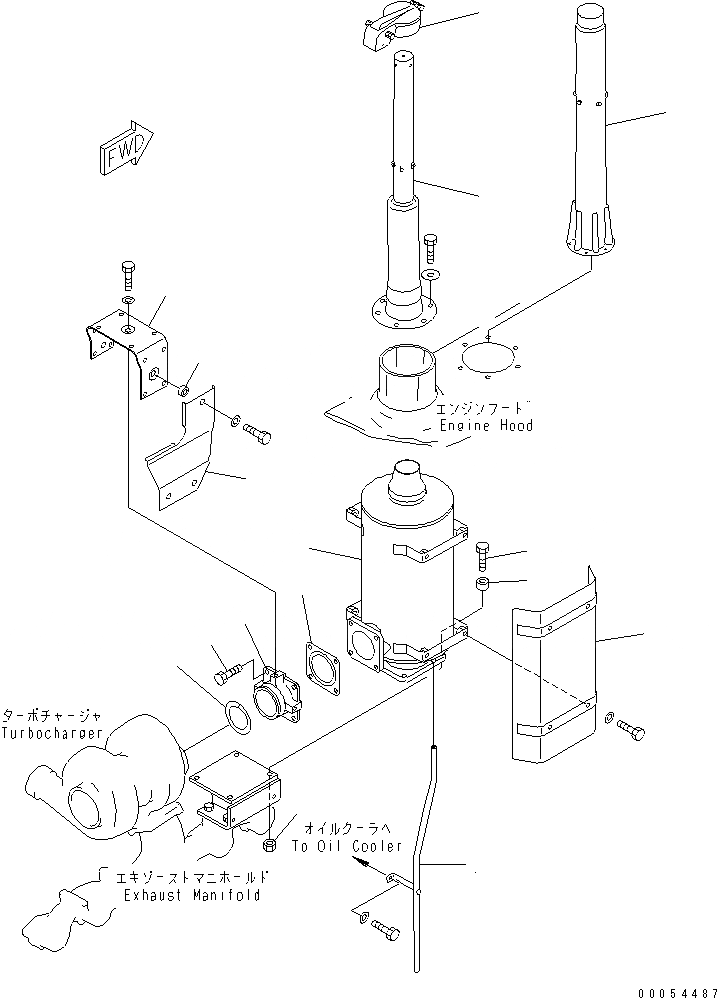 Схема запчастей Komatsu D85A-21 - ГЛУШИТЕЛЬ (ДЛЯ СТРАН ЕС) (С УДЛИННЕНИЕ) КОМПОНЕНТЫ ДВИГАТЕЛЯ