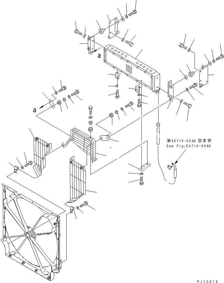 Схема запчастей Komatsu D85E-21 - ВЕНТИЛЯТОР NET И КОНДЕНСАТОР(№-) ЧАСТИ КОРПУСА