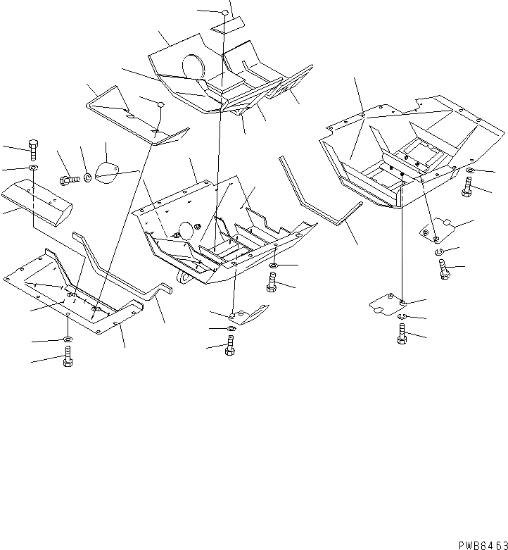 Схема запчастей Komatsu D85E-21 - НИЖН. ЗАЩИТА (DYNAMIC ШУМОПОДАВЛ. СПЕЦ-Я ДЛЯ EC)(№7-) ЧАСТИ КОРПУСА