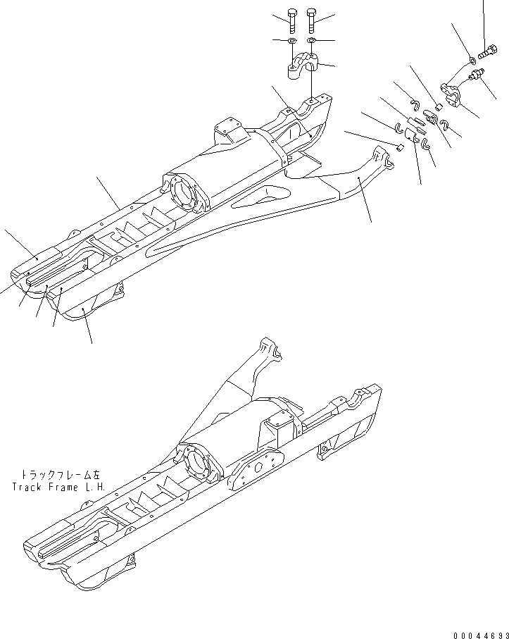 Схема запчастей Komatsu D85E-21 - ГУСЕНИЧНАЯ РАМА (D8E) (ПРАВ.)(№7-) ГУСЕНИЦЫ