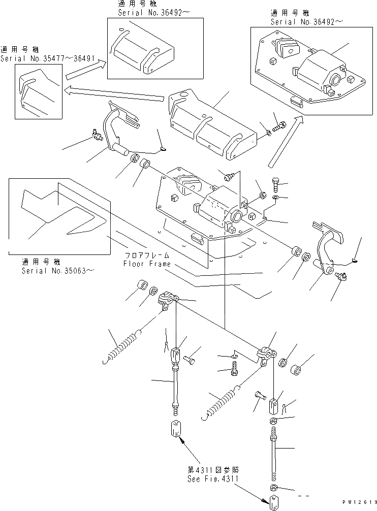 Схема запчастей Komatsu D85E-21 - ПЕДАЛЬ ТОРМОЗА(№-) СИСТЕМА УПРАВЛЕНИЯ