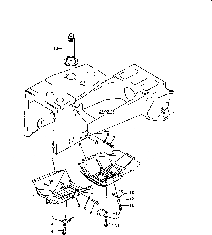 Схема запчастей Komatsu D85E-21 - НИЖН. ЗАЩИТА И КОРОТК. ВЫХЛОПНАЯ ТРУБА (WOODY МЕСТН. СПЕЦ-Я.)(№-) ЧАСТИ КОРПУСА
