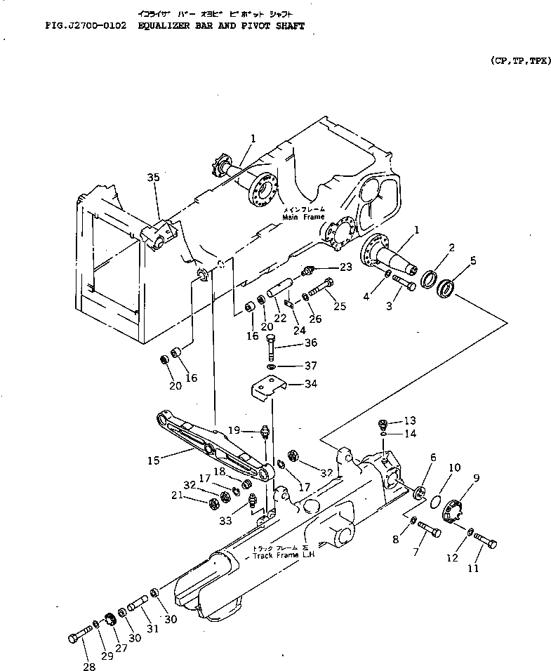 Схема запчастей Komatsu D85E-SS-2A - БАЛКА БАЛАНСИРА И ПОВОРОТН. ШКВОРЕНЬ(№-) ОСНОВН. РАМА И КОМПОНЕНТЫ