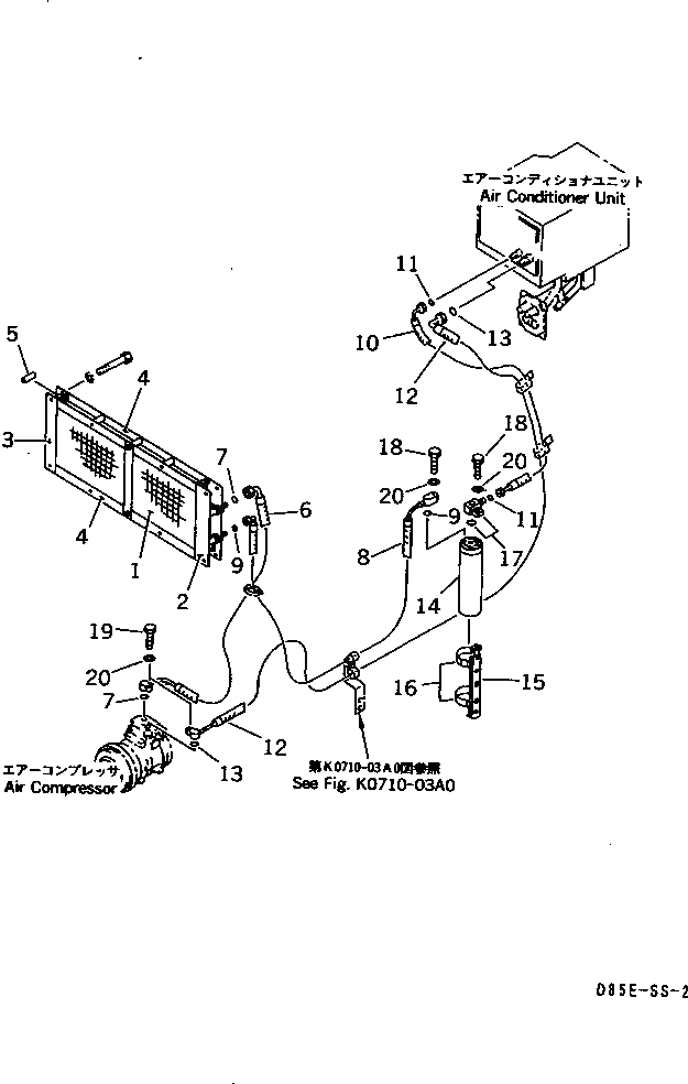 Схема запчастей Komatsu D85E-SS-2A-E - КОНДИЦ. ВОЗДУХА (КОНДЕНСАТОР)(№-) КАБИНА ОПЕРАТОРА И СИСТЕМА УПРАВЛЕНИЯ