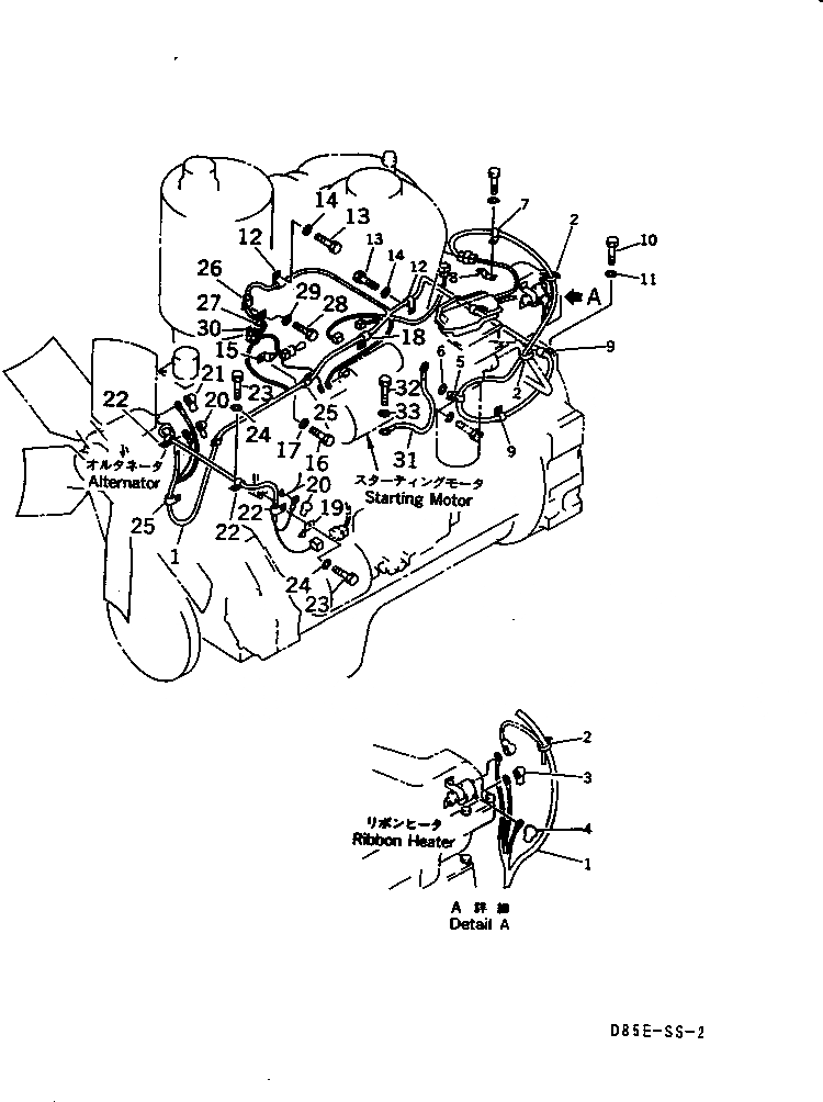 Схема запчастей Komatsu D85E-SS-2-E - ДВИГАТЕЛЬ ЭЛЕКТРОПРОВОДКА(№-) КОМПОНЕНТЫ ДВИГАТЕЛЯ