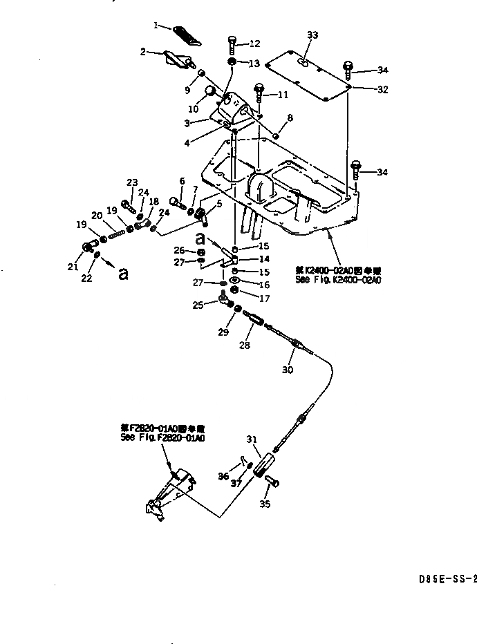 Схема запчастей Komatsu D85ESS-2 - ПОЛ (DECELE ПЕДАЛЬ И КАБЕЛЬ) КАБИНА ОПЕРАТОРА И СИСТЕМА УПРАВЛЕНИЯ