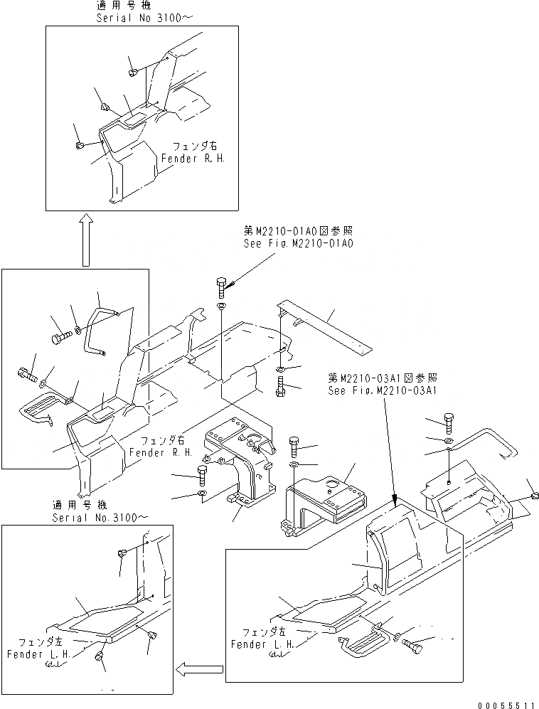 Схема запчастей Komatsu D85ESS-2A - КРЫЛО (КОРПУС И ЗАГЛУШКА) (С ROPS SWEEP) ЧАСТИ КОРПУСА