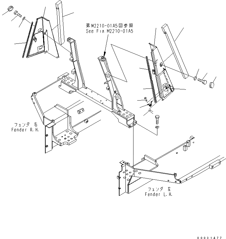 Схема запчастей Komatsu D85EX-15 - КРЕПЛЕНИЕ КАПОТА (СПЕЦ-Я ДЛЯ СВАЛОК) ЧАСТИ КОРПУСА
