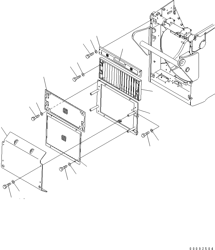 Схема запчастей Komatsu D85EX-15 - ЗАСЛОНКА РАДИАТОРА (SHIBAKAI TОБОД КОЛЕСАMING СПЕЦ-Я.)(№98-) ЧАСТИ КОРПУСА