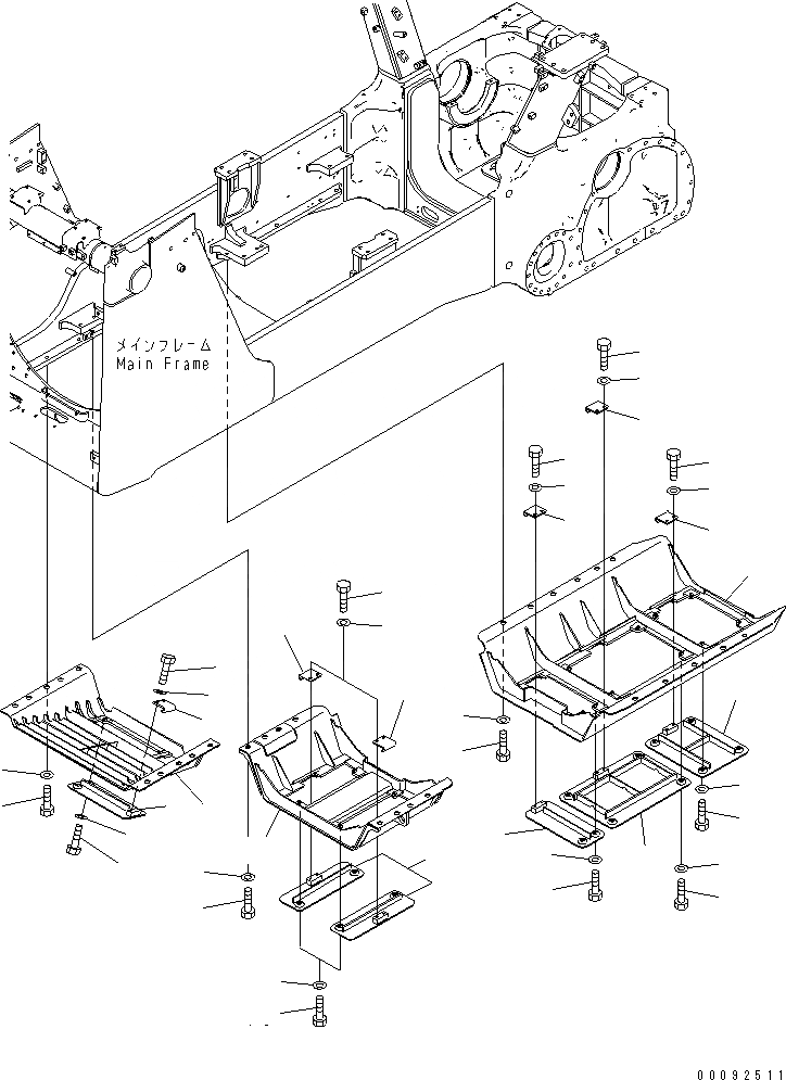 Схема запчастей Komatsu D85EX-15 - НИЖН. ЗАЩИТА (SHIBAKAI TОБОД КОЛЕСАMING СПЕЦ-Я.)(№98-) ЧАСТИ КОРПУСА